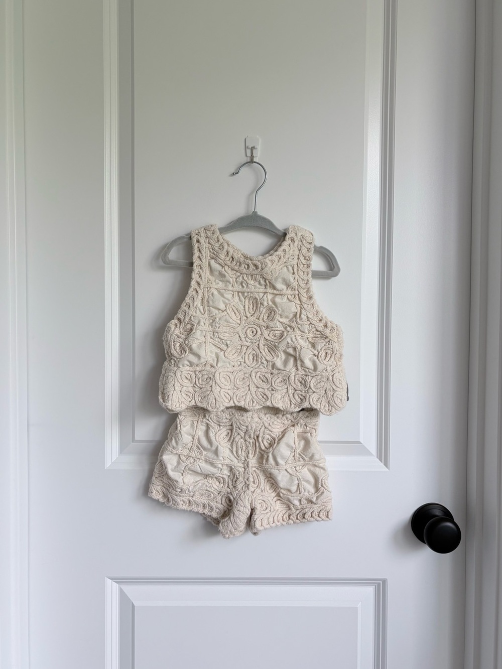 🕊️Zara Ecru Macrame Crocheted Tank and Shorts Set *HTF*